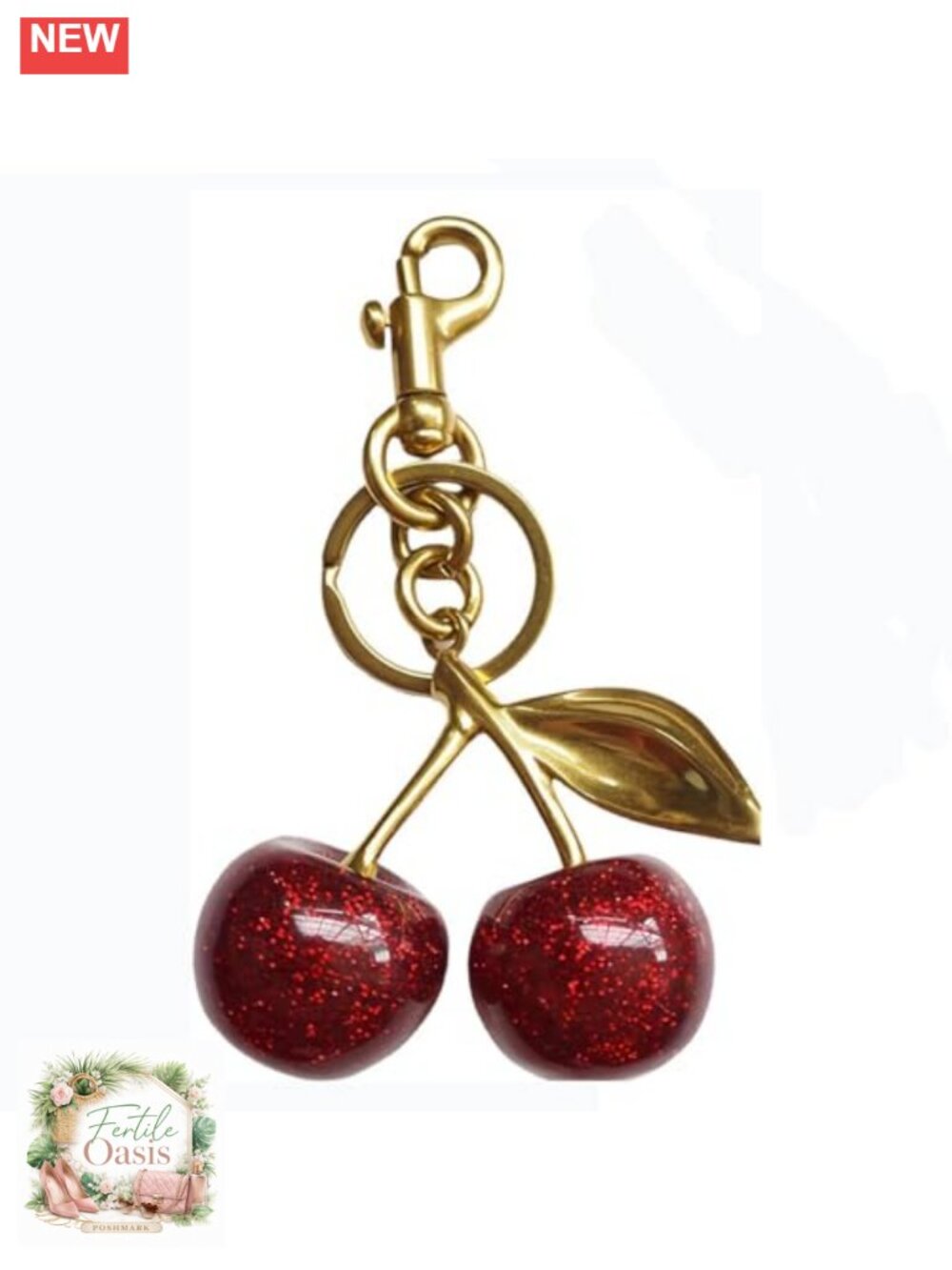 Vintage Cherry Bag Charm Women Handbag Keychain Glitter Resin Gold Alloy Purse
